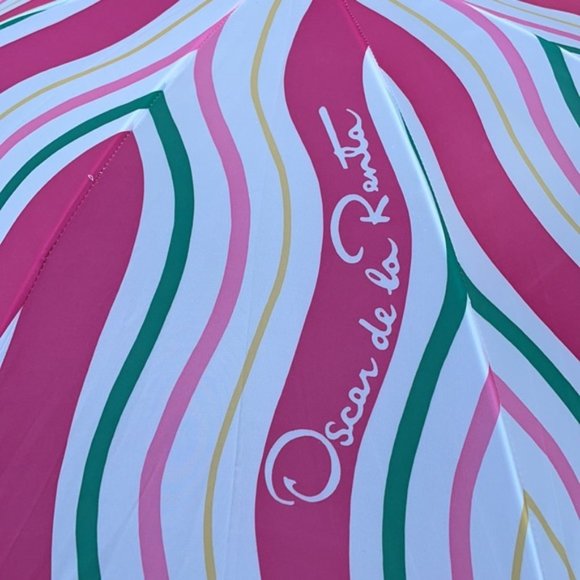 Vintage Oscar de la Renta Wooden Umbrella Pink and Green Swirls - Picture 14 of 16